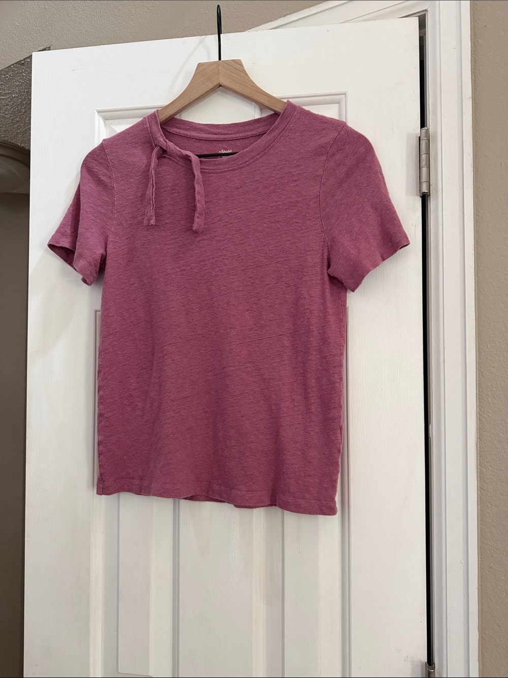 Margaret O'Leary Tie Neck 100% Linen Tee T-shirt - Dusty Rose